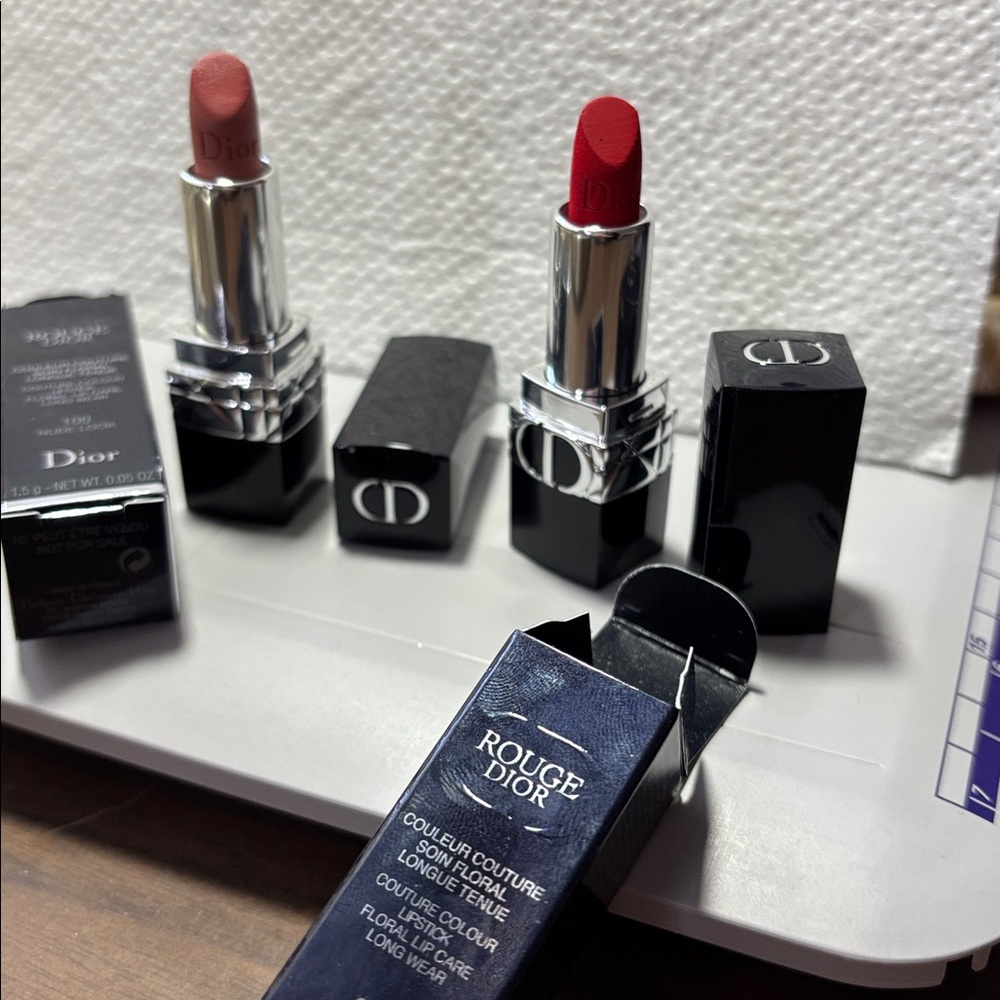 Two Dior Lipsticks in Red and Nude